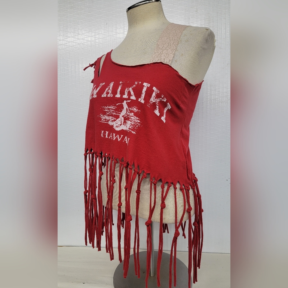 Waikiki Hawaii Surfing Fringe Tank Top Upcycled - Picture 5 of 9